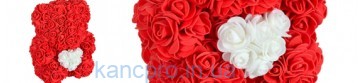 Мишка из 3D розочек(Фоамиран) с сердечком 24см В ПОДАРОЧНОЙ
 упаковке 28*18*18см (5255)