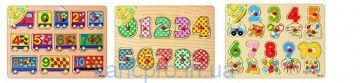Деревянная игрушка Рамка-вкладыш MD 0646 (144шт) с ручкой, цифры, 5 видов, 29,5-21,5см