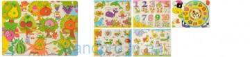 Деревянная игрушка Рамка-вкладыш THS-015 (150шт) с ручкой,микс видов(1в-часы),в кульке,30-22,5-1,5см