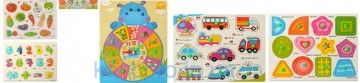 Деревянная игрушка Рамка-вкладыш THS-016 (200шт) с ручкой, микс видов, в кульке, 18-22-1см