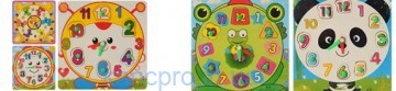 Деревянная игрушка Часы MD 0959 (240шт) рамка-вкладыш с ручкой, 6 видов, в кульке, 18-18-1см