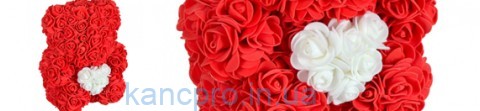 Мишка из 3D розочек(Фоамиран) с сердечком 24см В ПОДАРОЧНОЙ
 упаковке 28*18*18см (5255)