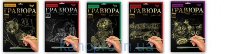 Гравюра 297 x 210 " А4 " ЭКОНОМ зол./серебро 18 видов ассорти в уп.Danko Toy