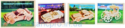 Деревянная игрушка Пазлы 3D MD 0472 (60шт)  4 вида (машины), 23-18,5см