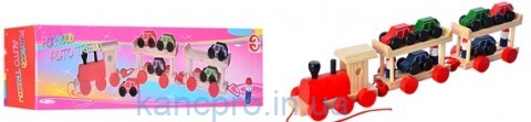 Деревянная игрушка Паровозик M01557 (36шт) каталка, 15-11,5-8см, машинка 6шт,  в коробке, 50-9-12,5с