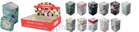 Шкатулка X12611 (240шт) металл, фламинго, 4,5-4,5-7см, 24шт(микс видов) в дисплее, 31-20,5-7,5см