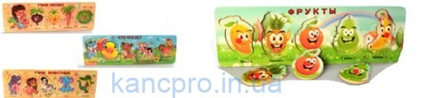 Деревянная игрушка Рамка-вкладыш MD 2022 (200шт) с ручкой, обучающ,4вида, в кульке,30-10-1,5см