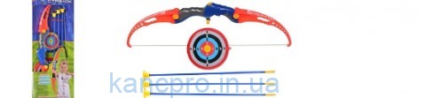Лук M 0037 (18шт) стрелы на присосках, мишень, в кор-ке, 65,5-24,5-5см