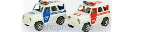 Машина инерц 732AB (300шт/2)"Милиция/Скорая пом." 2 вида, откр., двери, в пакете 18*6*9см