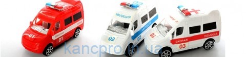 Машинка R366-9 (504шт) инер-я, 3 вида(скорая,полиция,пожарная), в кульке, 11-5-6,5см