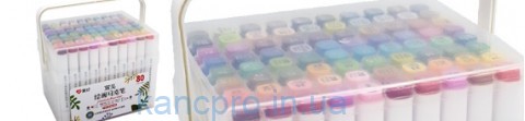 Набор двухстор. маркеров AH-PM508-80 80 цв. для рисования  (круглый+скошен.) в пластик. пенале