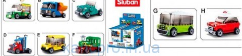 Конструктор SLUBAN M38-B0933 (144шт) транспорт, от 41дет, 16шт(8видов) в дисплее, 29-20-19см